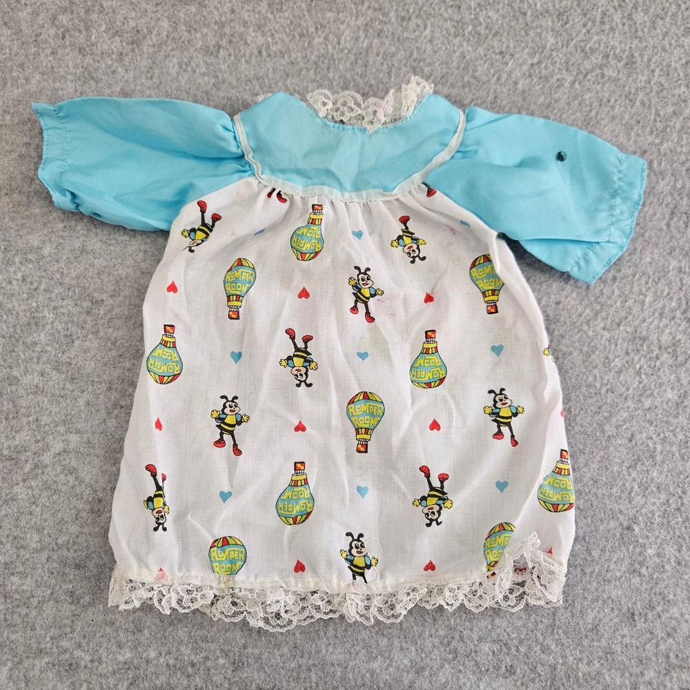 Hasbro Romper Room Doll Blouse Blue Vintage Lace Hot Air Balloon Bee Retro Top